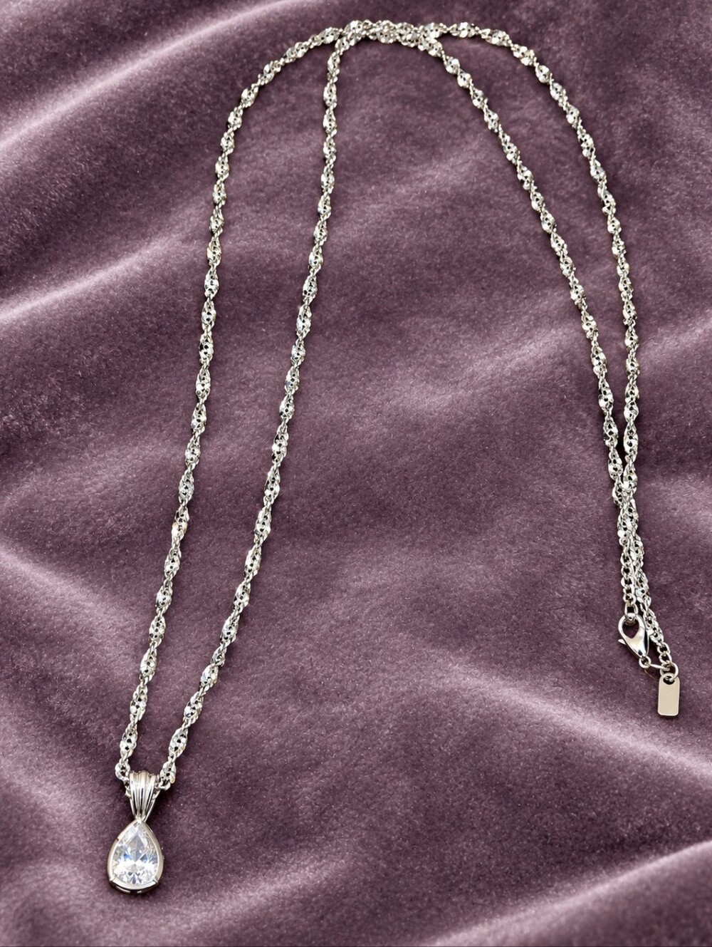 Vintage Lady Remington Silver Solitaire Pendant & Rope Chain Necklace CC